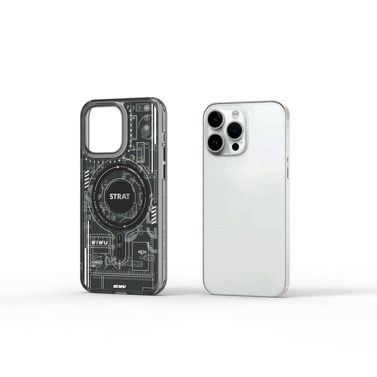 Apple iPhone 15 Pro Case M-safe Charging Feature Patterned Wiwu Mecha Circuit H Series Cover Black 