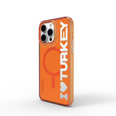 Apple iPhone 15 Pro Case with M-Safe Charging Feature, I Love Turkey Text Pattern, Wiwu Turkey E Series Cover Green 