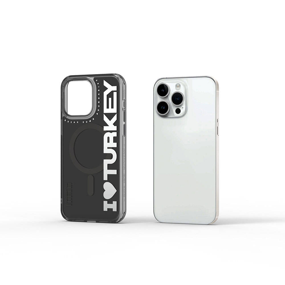 Apple iPhone 15 Pro Case with M-Safe Charging Feature, I Love Turkey Text Pattern, Wiwu Turkey E Series Cover Green 