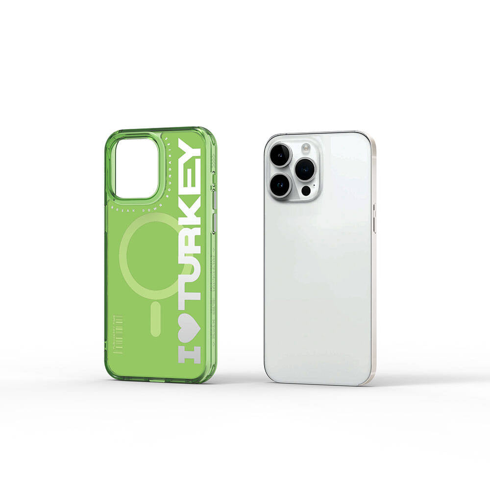 Apple iPhone 15 Pro Case with M-Safe Charging Feature, I Love Turkey Text Pattern, Wiwu Turkey E Series Cover, Black 