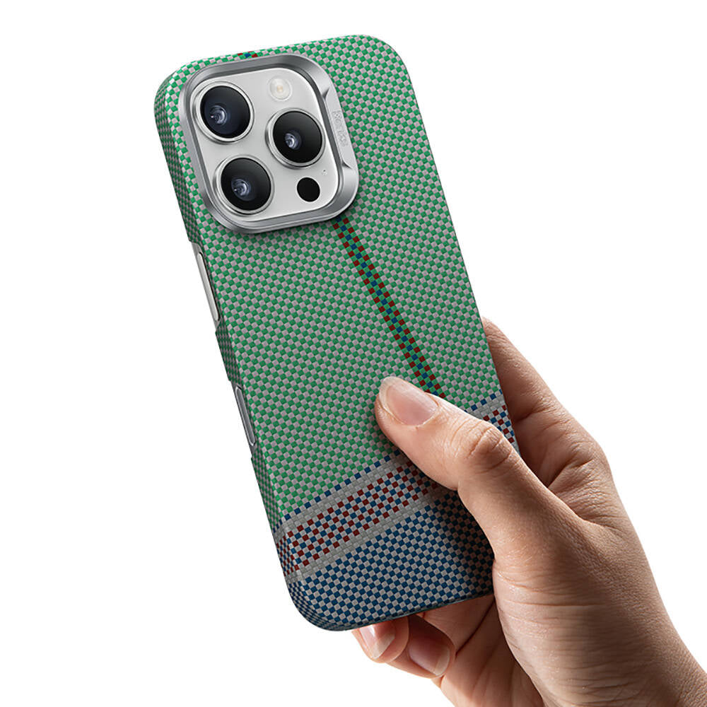 Apple iPhone 15 Pro Case M-safe Charging Feature Carbon Fiber Design Benks Passion Green ArmorAir Kevlar Cover Green 