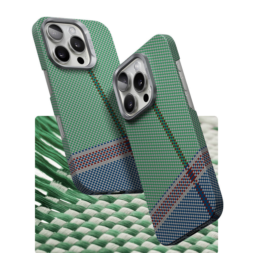 Apple iPhone 15 Pro Case M-safe Charging Feature Carbon Fiber Design Benks Passion Green ArmorAir Kevlar Cover Green 
