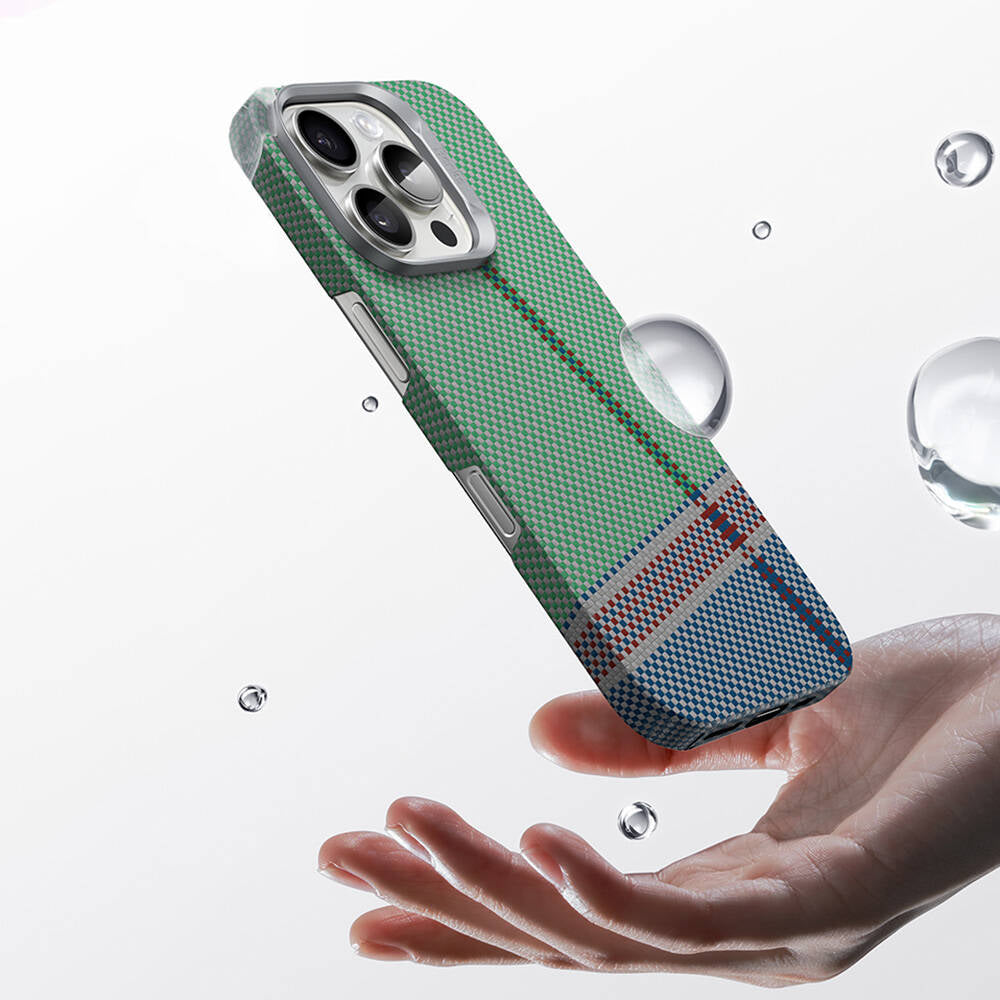 Apple iPhone 15 Pro Case M-safe Charging Feature Carbon Fiber Design Benks Passion Green ArmorAir Kevlar Cover Green 