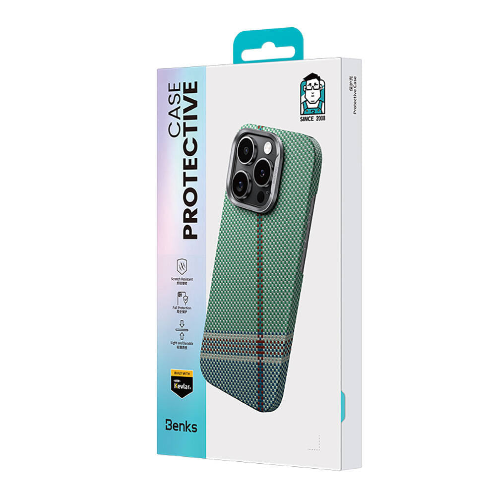 Apple iPhone 15 Pro Case M-safe Charging Feature Carbon Fiber Design Benks Passion Green ArmorAir Kevlar Cover Green 