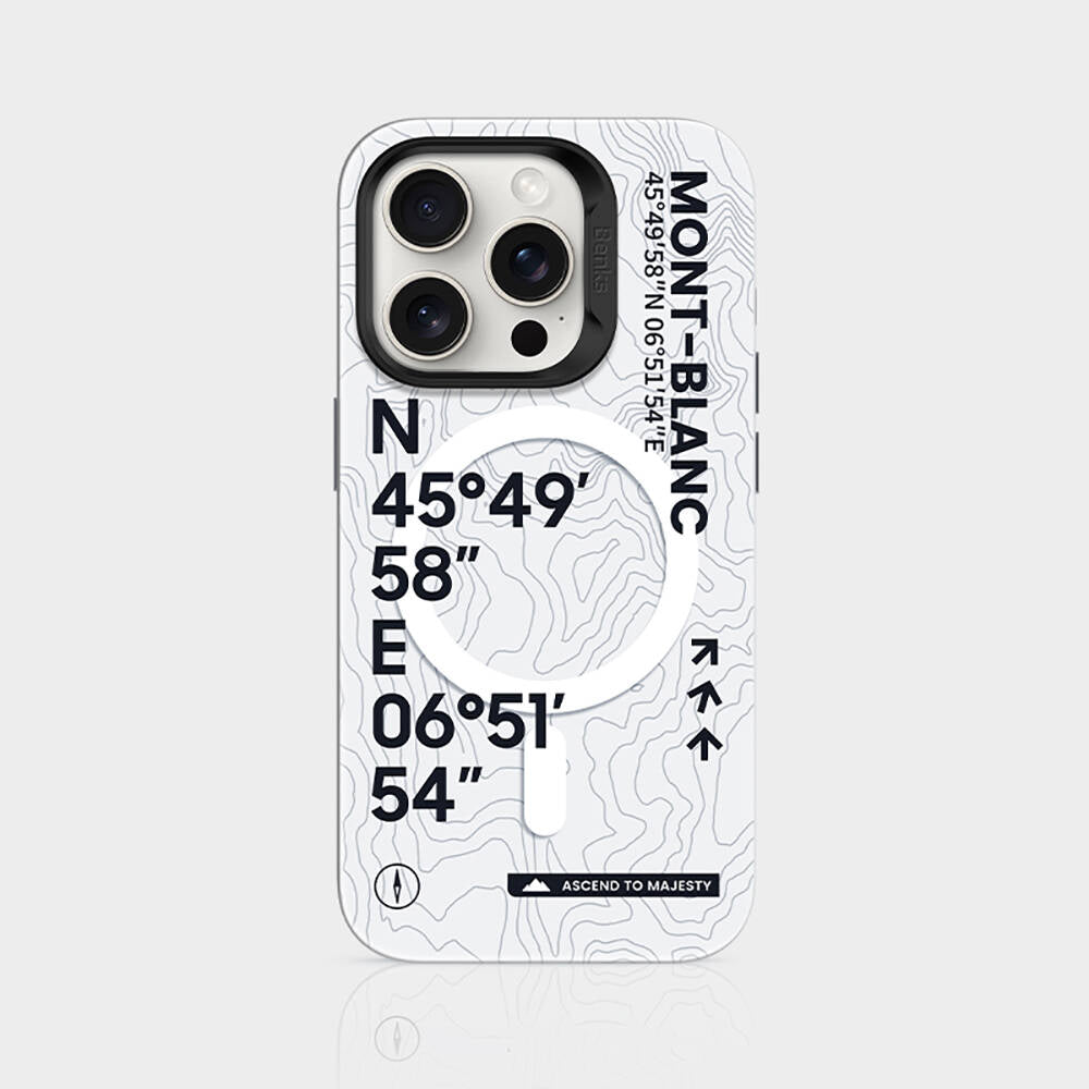 Apple iPhone 15 Pro Case M-safe Charging Feature Coordinate Text Patterned Benks Summit Series Cover White 