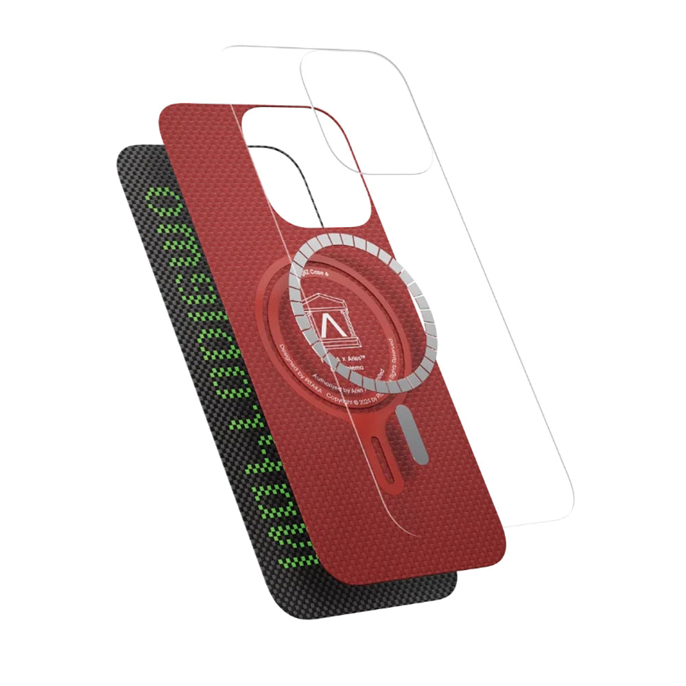 Apple iPhone 15 Pro Kılıf M-safe Şarj Özellikli Lumintex Teknolojili Fosforlu Aramid Fiber Pitaka Tactile Woven Aries Serisi Kapak Siyah-Mavi