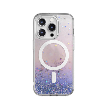 Apple iPhone 15 Pro Kılıf M-safe Şarj Özellikli Parlayan Simli Şeffaf Lisanslı Switcheasy Starfield-M Kapak Renksiz
