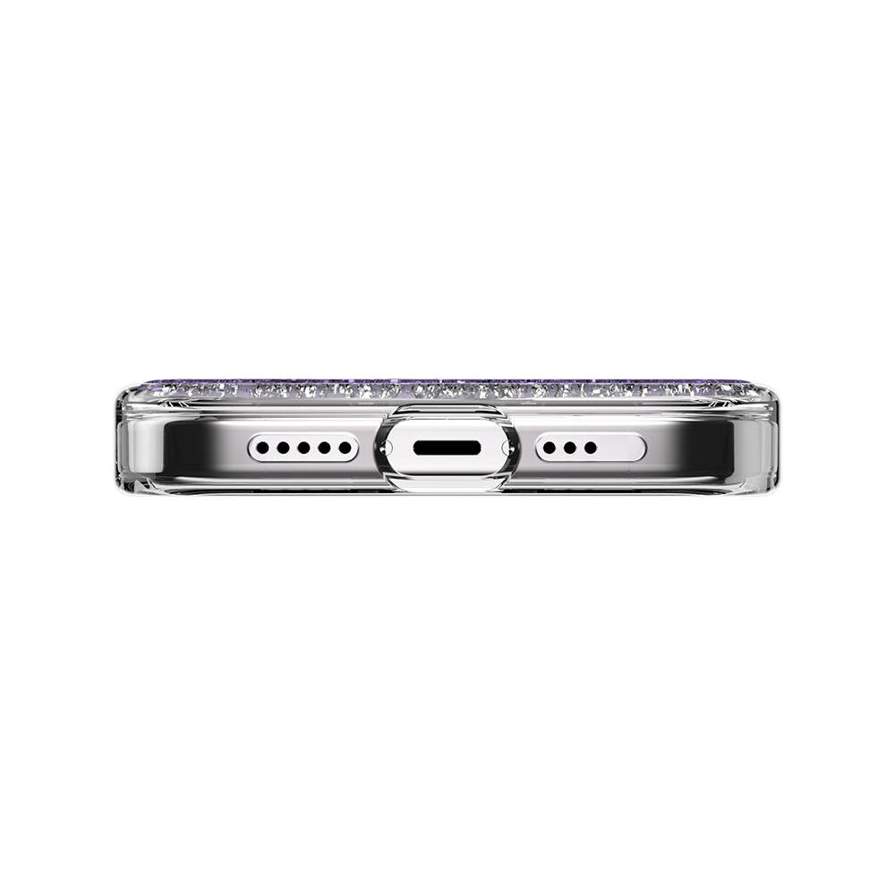 Apple iPhone 15 Pro Kılıf M-safe Şarj Özellikli Parlayan Simli Şeffaf Lisanslı Switcheasy Starfield-M Kapak Mor
