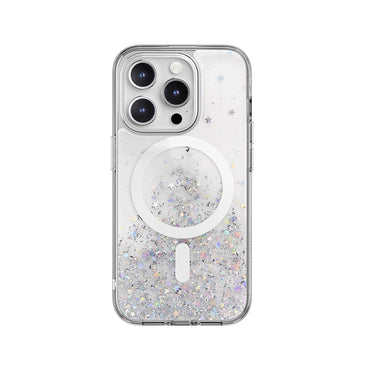 Apple iPhone 15 Pro Kılıf M-safe Şarj Özellikli Parlayan Simli Şeffaf Lisanslı Switcheasy Starfield-M Kapak