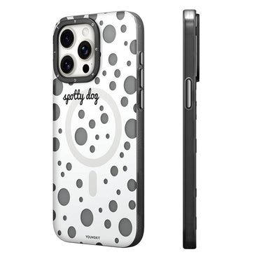 Apple iPhone 15 Pro Case M-safe Charging Feature Polka Dot Pattern Youngkit Spots Series Cover Gray 