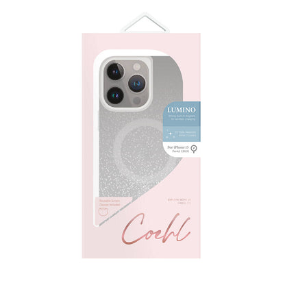 Apple iPhone 15 Pro Kılıf M-safe Şarj Özellikli Simli Arka Yüzey Coehl Lumino Kapak Mavi