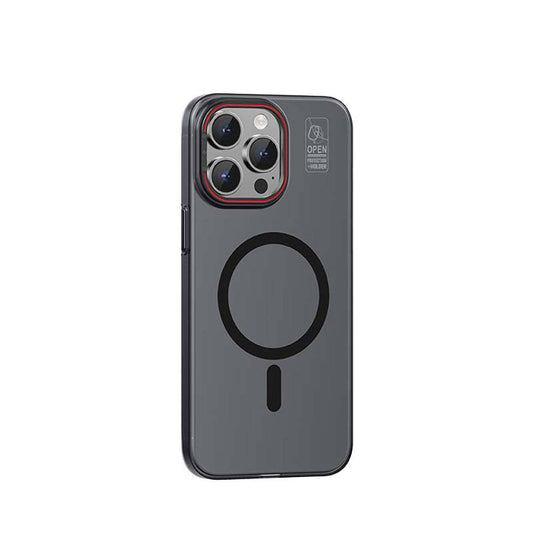 Apple iPhone 15 Pro Kılıf M-safe Şarj Özellikli Standlı Metal Kamera Çerçeveli Mat Recci Glaze Serisi Kapak