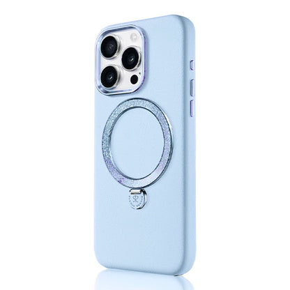 Apple iPhone 15 Pro Kılıf M-safe Şarj Özellikli Standlı Suni Deri Tasarımlı Pynana Dancing Circle Serisi Kapak Mavi