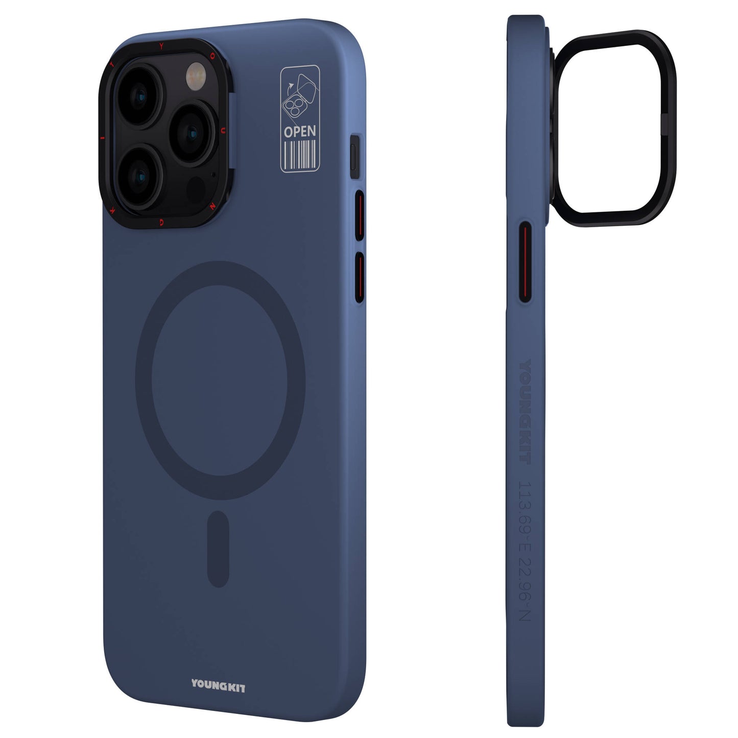 Apple iPhone 15 Pro Case M-safe Charging Stand YoungKit Hermit Bracket Series Cover Blue 