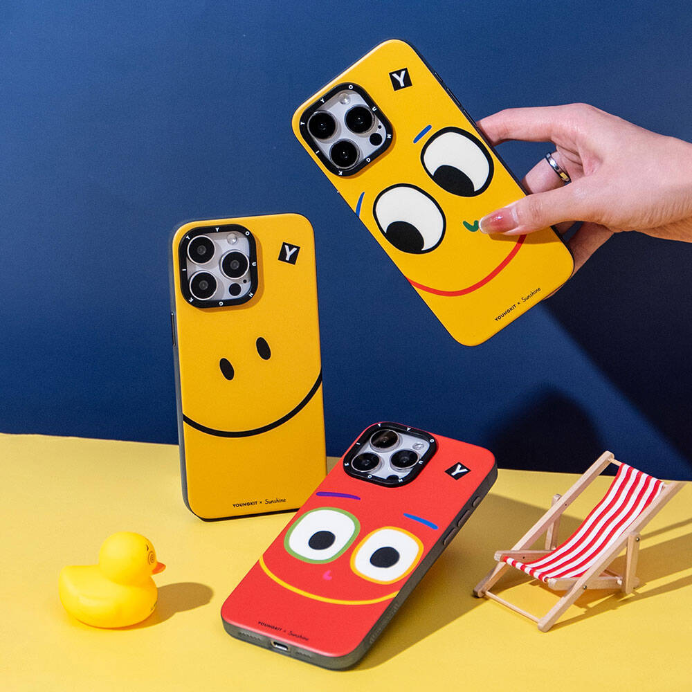 Apple iPhone 15 Pro Case M-safe Charging Feature Sunshine Design Youngkit Daily Happy Series Cover Black-Yellow 