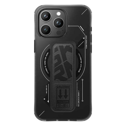 Apple iPhone 15 Pro Kılıf M-safe Şarj Özellikli Teknoloji Desenli Standlı Skinarma Helio Kapak Siyah