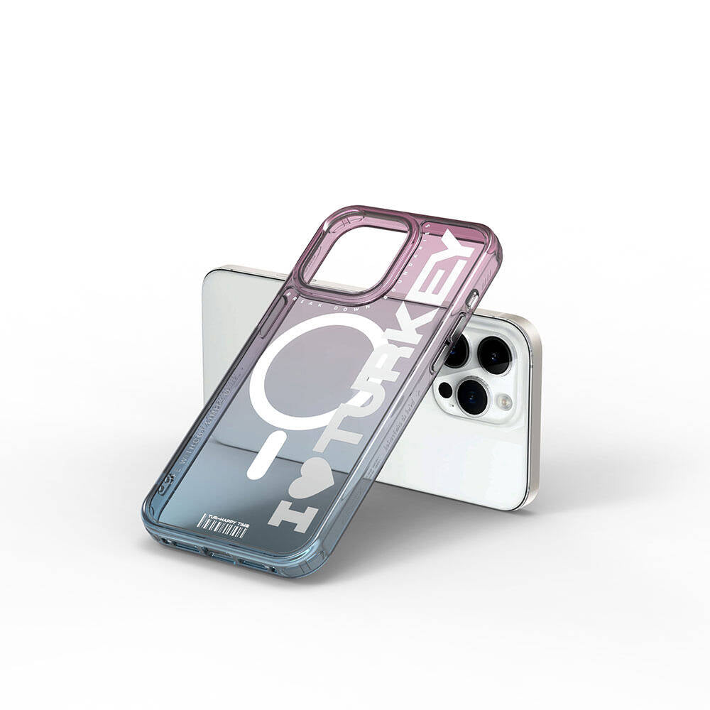 Apple iPhone 15 Pro Case M-safe Charging Feature Transparent Color Transition Wiwu Turkey C Series Cover Blue 