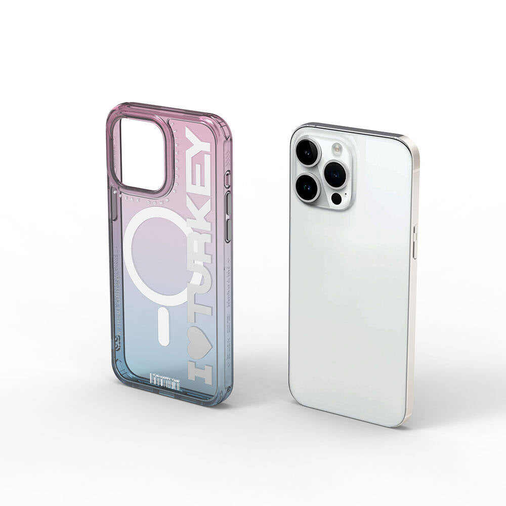 Apple iPhone 15 Pro Case M-safe Charging Feature Transparent Color Transition Wiwu Turkey C Series Cover Orange 