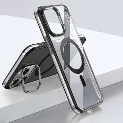Apple iPhone 15 Pro Kılıf M-safe Şarj Özellikli Wlons Standlı Efsane Kapak Siyah