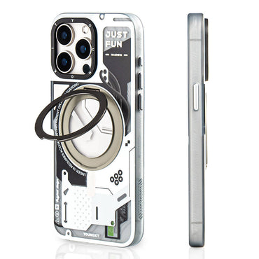 Apple iPhone 15 Pro Kılıf M-safe Şarj Özellikli Youngkit 360° Standlı Starship Serisi Kapak Beyaz