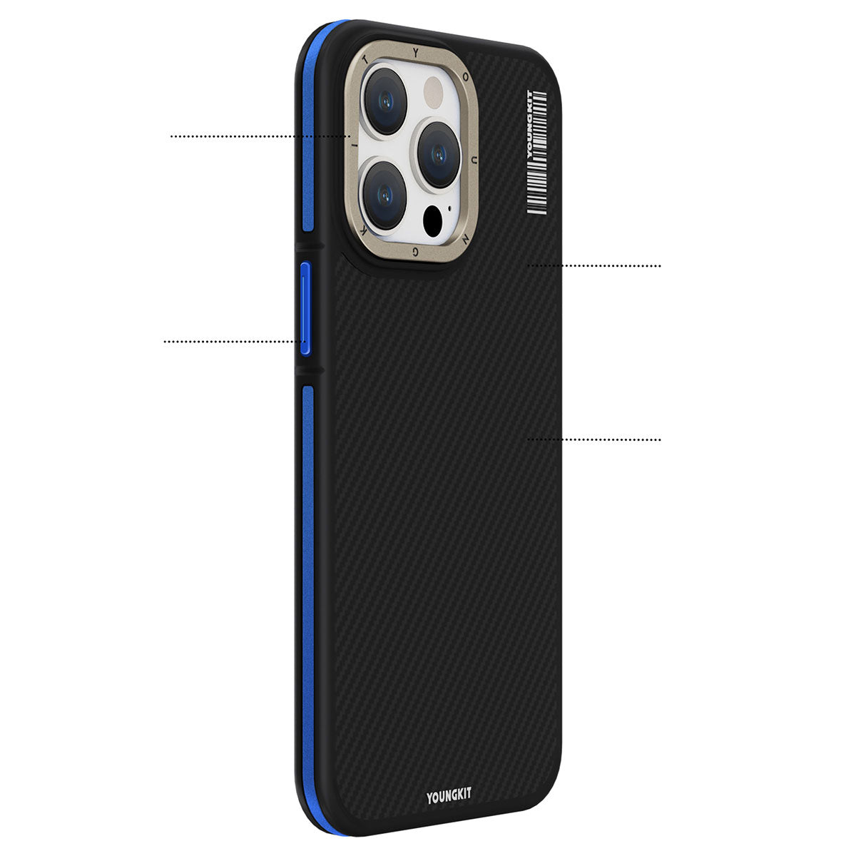Apple iPhone 15 Pro Case M-Safe Charging Feature YoungKit 600D Kevlar Cover Black 