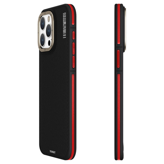Apple iPhone 15 Pro Case M-safe Charging Feature YoungKit 600D Kevlar Cover Red 