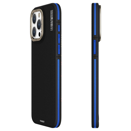 Apple iPhone 15 Pro Case M-safe Charging Feature YoungKit 600D Kevlar Cover Blue 