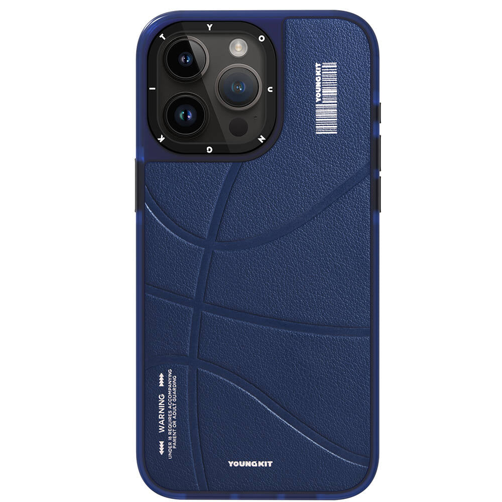 Apple iPhone 15 Pro Case M-safe Charging Feature Youngkit Backboard Series Leather Cover Blue 