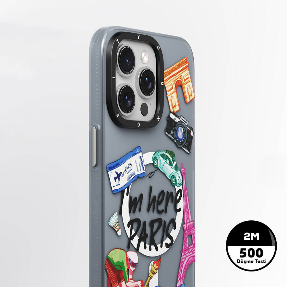 Apple iPhone 15 Pro Kılıf M-safe Şarj Özellikli Youngkit in Paris Serisi Kapak Gri