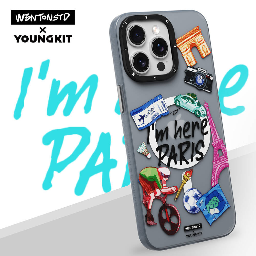Apple iPhone 15 Pro Kılıf M-safe Şarj Özellikli Youngkit in Paris Serisi Kapak Gri