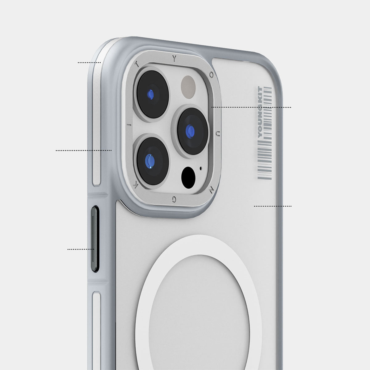 Apple iPhone 15 Pro Case M-safe Charging Feature Youngkit Rock Sand Series Cover Gray 