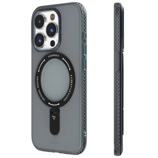 Apple iPhone 15 Pro Case M-safe Charging Feature Youngkit Rock Series Cover Black 