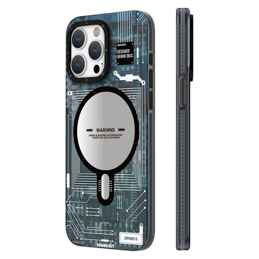 Apple iPhone 15 Pro Case M-Safe Charging Feature YoungKit Technology Series Cover Blue 