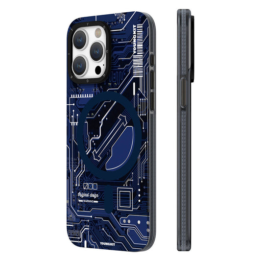 Apple iPhone 15 Pro Case M-safe Charging Feature YoungKit Technology Series Cover Navy Blue 