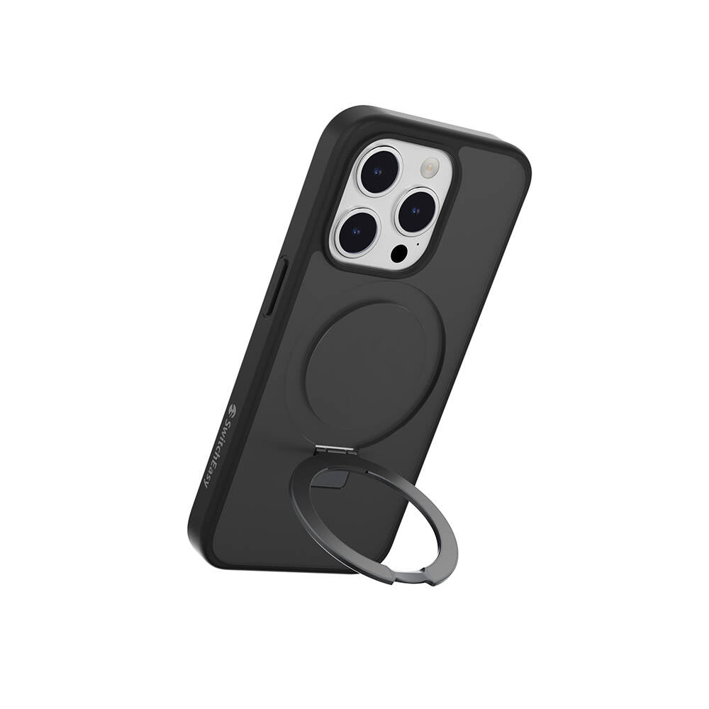 Apple iPhone 15 Pro Kılıf M-safe Şarj Özellikli Yüzük Standlı Lisanslı Switcheasy Magstand-M Kapak Renksiz