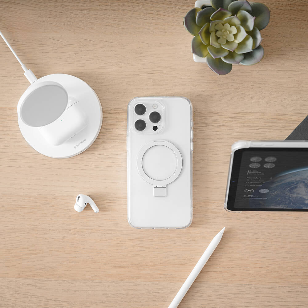 Apple iPhone 15 Pro Kılıf M-safe Şarj Özellikli Yüzük Standlı Lisanslı Switcheasy Magstand-M Kapak Siyah