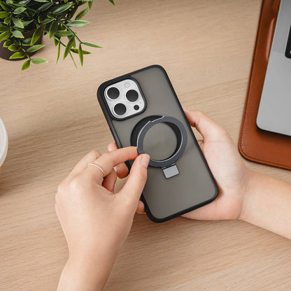 Apple iPhone 15 Pro Kılıf M-safe Şarj Özellikli Yüzük Standlı Lisanslı Switcheasy Magstand-M Kapak Renksiz