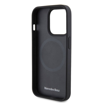 Apple iPhone 15 Pro Kılıf Mercedes Benz M-safe Şarj Özellikli Yumuşak Deri Orjinal Lisanslı Kapak Siyah