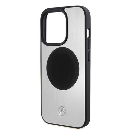 Apple iPhone 15 Pro Kılıf Mercedes Benz Orjinal Lisanslı M-safe Şarj Özellikli Alüminyum Arka Yüzey Metal Yıldız Logolu Kapak Gümüş