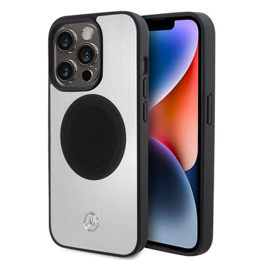 Apple iPhone 15 Pro Kılıf Mercedes Benz Orjinal Lisanslı M-safe Şarj Özellikli Alüminyum Arka Yüzey Metal Yıldız Logolu Kapak