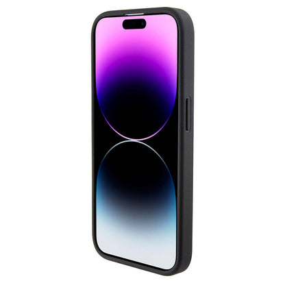 Apple iPhone 15 Pro Kılıf Mercedes Benz Orjinal Lisanslı M-safe Şarj Özellikli Baskı Logolu Paralel Çizgi Desenli Deri Kapak Siyah