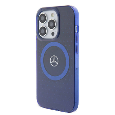 Apple iPhone 15 Pro Kılıf Mercedes Benz Orjinal Lisanslı M-safe Şarj Özellikli Çift Katmanlı Mavi Yıldız Desenli Kapak Mavi