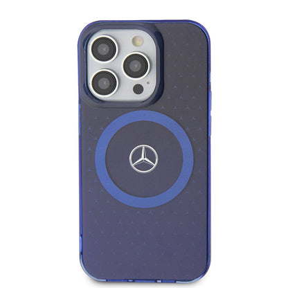 Apple iPhone 15 Pro Kılıf Mercedes Benz Orjinal Lisanslı M-safe Şarj Özellikli Çift Katmanlı Mavi Yıldız Desenli Kapak Mavi
