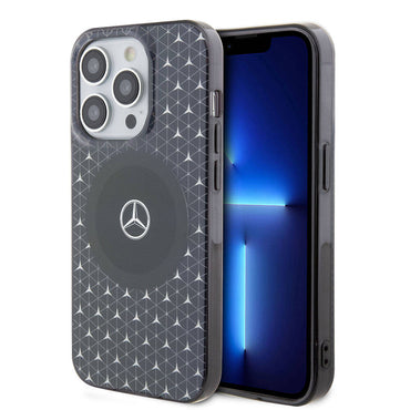 Apple iPhone 15 Pro Kılıf Mercedes Benz Orjinal Lisanslı M-safe Şarj Özellikli Çift Katmanlı Mini Yıldız Desenli Kapak Siyah