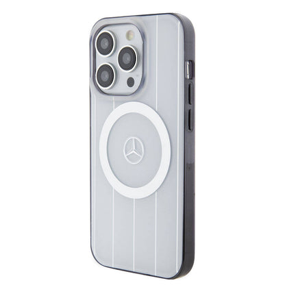 Apple iPhone 15 Pro Kılıf Mercedes Benz Orjinal Lisanslı M-safe Şarj Özellikli Çift Katmanlı Paralel Çizgi Desenli Kapak Siyah