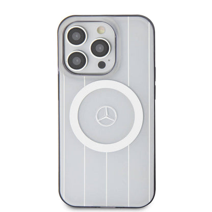 Apple iPhone 15 Pro Kılıf Mercedes Benz Orjinal Lisanslı M-safe Şarj Özellikli Çift Katmanlı Paralel Çizgi Desenli Kapak Siyah