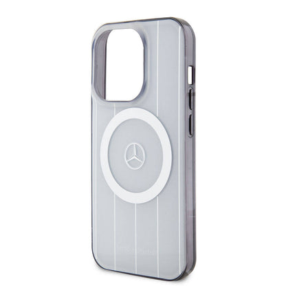 Apple iPhone 15 Pro Kılıf Mercedes Benz Orjinal Lisanslı M-safe Şarj Özellikli Çift Katmanlı Paralel Çizgi Desenli Kapak Siyah
