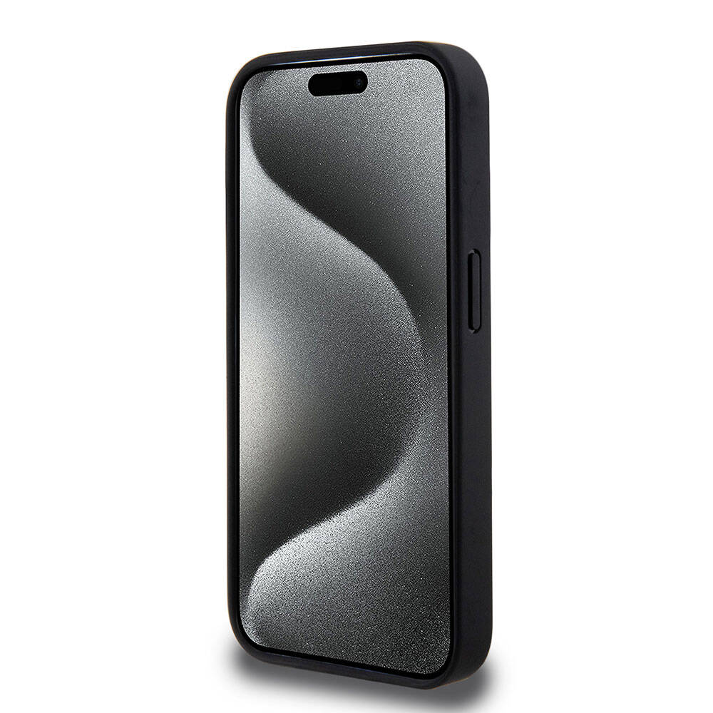 Apple iPhone 15 Pro Kılıf Mercedes Benz Orjinal Lisanslı M-safe Şarj Özellikli Mühürlü Yıldız Desenli ve Logolu Deri Kapak Siyah
