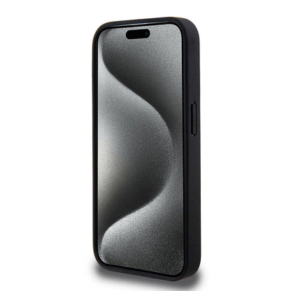 Apple iPhone 15 Pro Kılıf Mercedes Benz Orjinal Lisanslı M-safe Şarj Özellikli Mühürlü Yıldız Desenli ve Logolu Deri Kapak Siyah