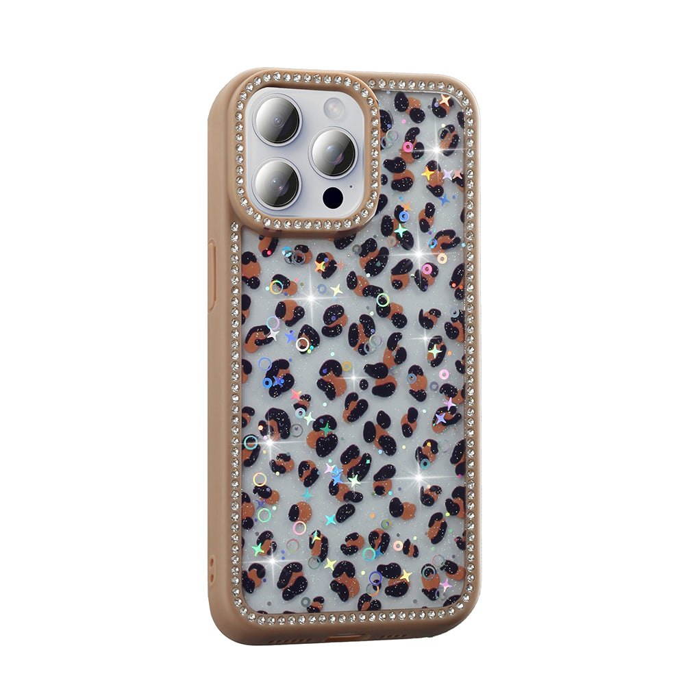Apple iPhone 15 Pro Case Stone and Glitter Design Zore Azra Cover Pink